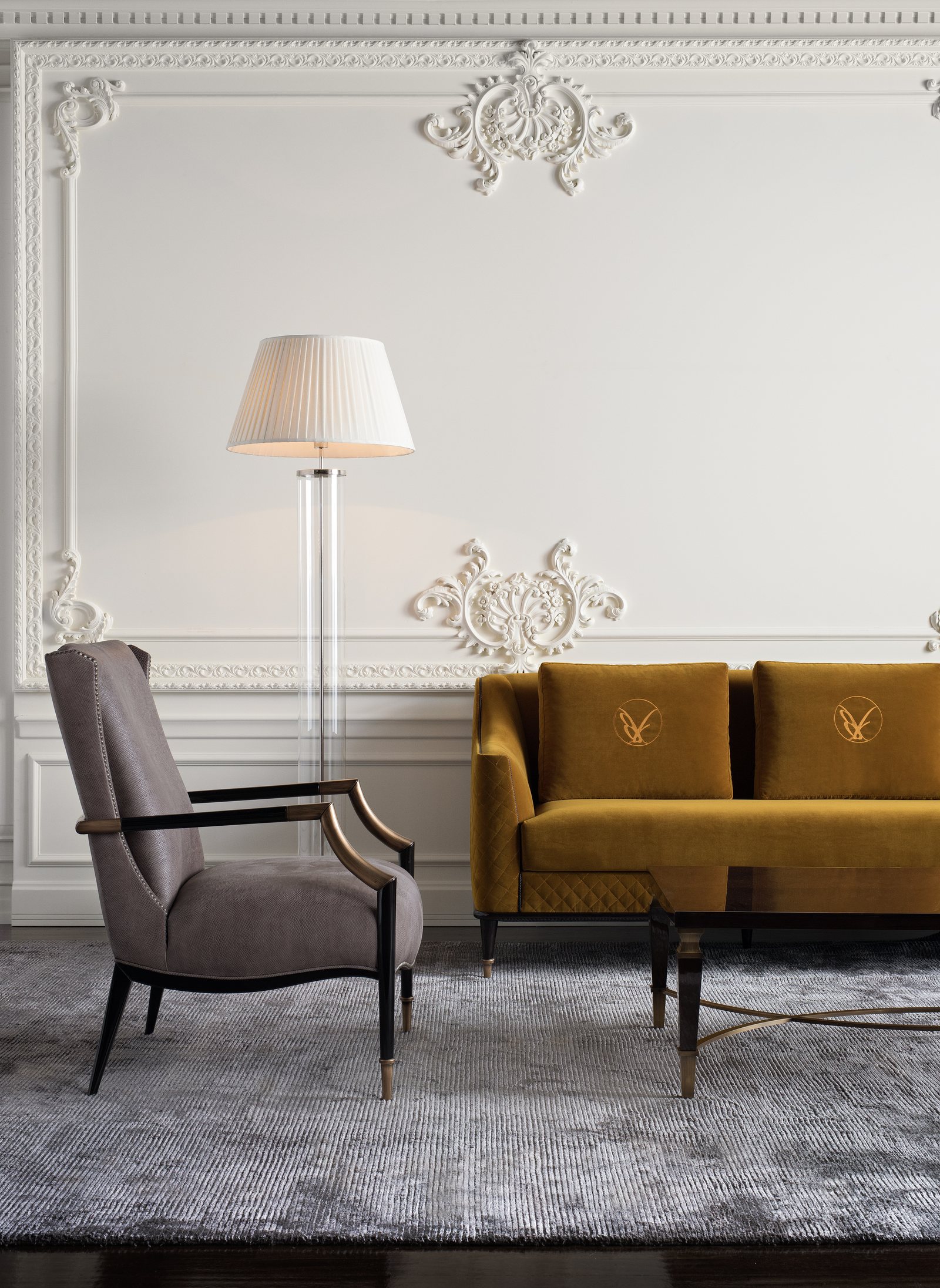 Extenso designer sofa in golden mustard velvet — ByKepi